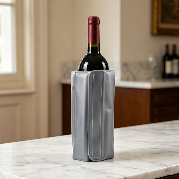 CTIRCHIU Plated Silver Wine Chiller Sleeve with Hook and Loop Fastener and Built in Gel Pack