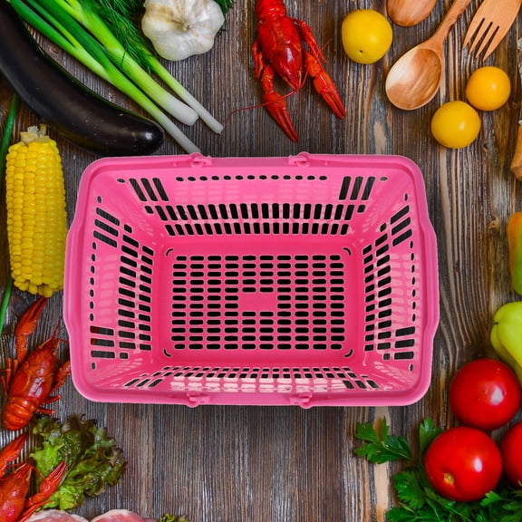 CTIRCHIU Large Capacity Portable Plastic Grocery Basket with Foldable Handles, Storage Tote for Groceries and Everyday Use