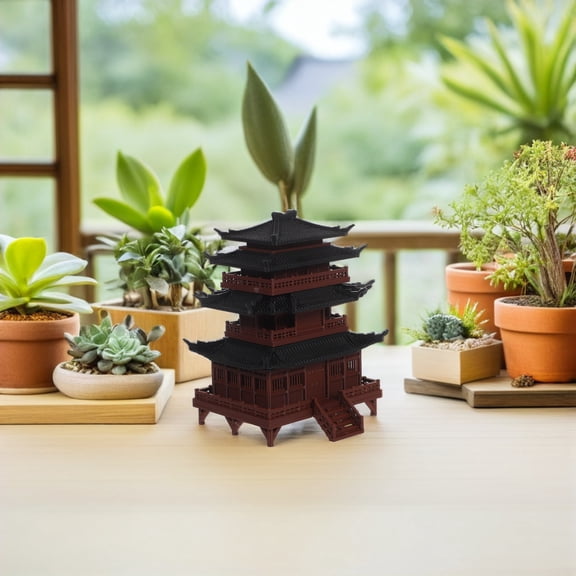 CTIRCHIU Detailed Brown Ancient Chinese Pavilion Model for Zen Garden Decor and Tabletop Ornamentation