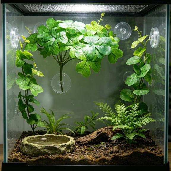 CTIRCHIU Realistic Reptile Climbing Plant Decor with Suction Cup Attachment for Lizard and Snake Enclosure