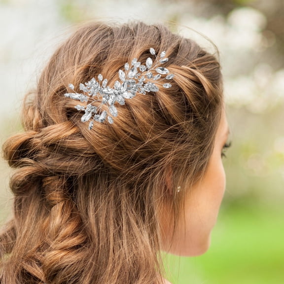 CTIRCHIU Rhinestone Hair Jewelry For Wedding Bridal Hair Combs Silver 1Set