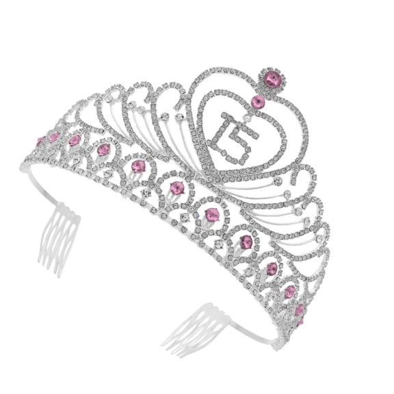 CTIRCHIU Rhinestone Pink Birthday Crown Elegant 15 Tiaras Crowns Perfect for Decoration