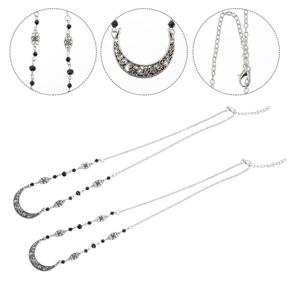 CTIRCHIU 2Pcs Silver Hollow-Out Moon Patterned Head Chain Adjustable Forehead Chain for Decoration