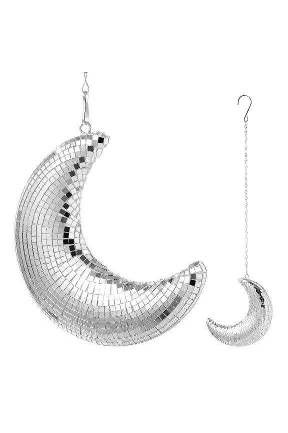 Plated Silver Glass Moon Pendant Disco Ball Wall Hanging Ornament for Elegant Indoor Home Decoration