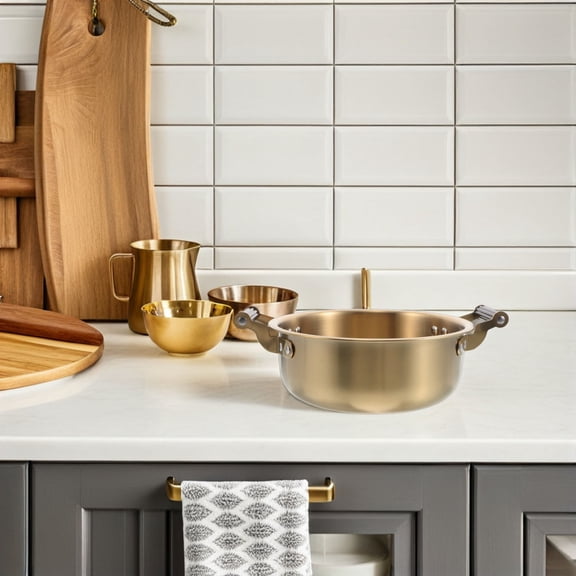 CTIRCHIU Golden Stainless Steel Cooking Pot with Double Handles for Soup Noodles and Pasta