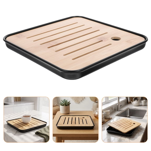 CTIRCHIU Tea Drain Tray with Drainage, Square Black Tray for Tea Gatherings