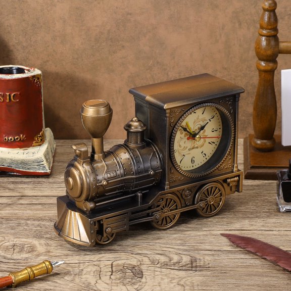 CTIRCHIU Train Clock with Lightweight Design and Retro Style for Home Office Decor in Golden Color