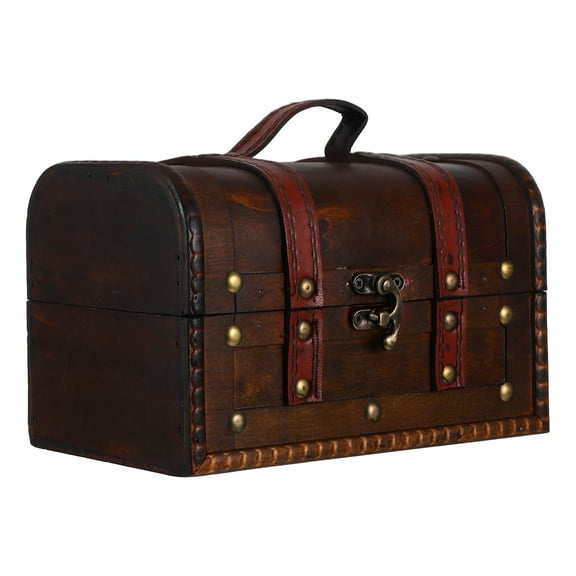 CTIRCHIU Vintage Pirate Treasure Chest Wood Storage Box with Lock and Keepsake Use