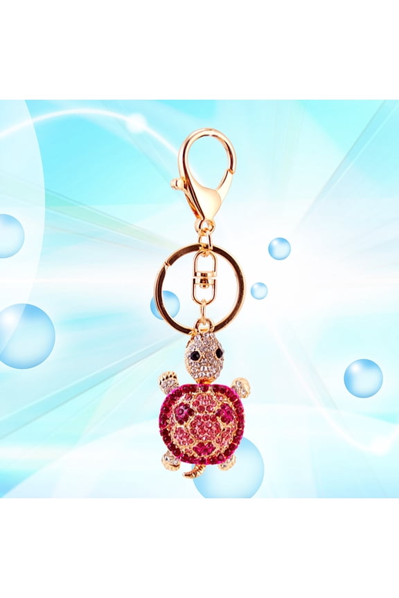 Turtle Alloy Key Ring with Rhinestones Pink Stylish Handbag Charm Durable Key Holder