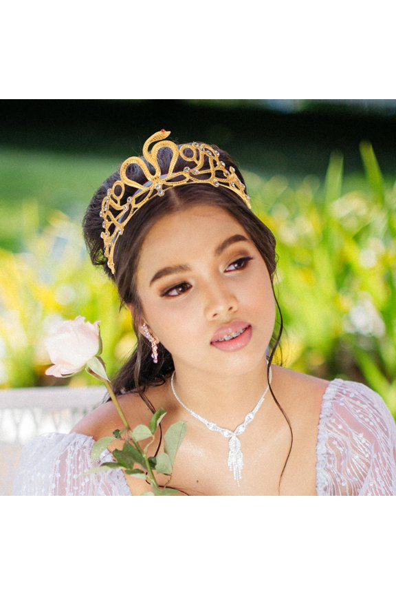 Golden Rhinestone Wedding Tiara for Bridal Crown and Headband