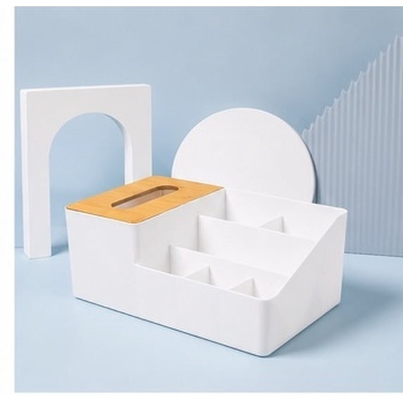 CTIRCHIU White Bamboo and PP Desktop Organizer Box with Compartments ...