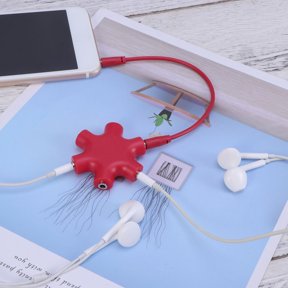 CTIRCHIU Wide Compatible Red Headphone Splitter with 5 Ports for Sharing Audio on 3.5 Mm Devices