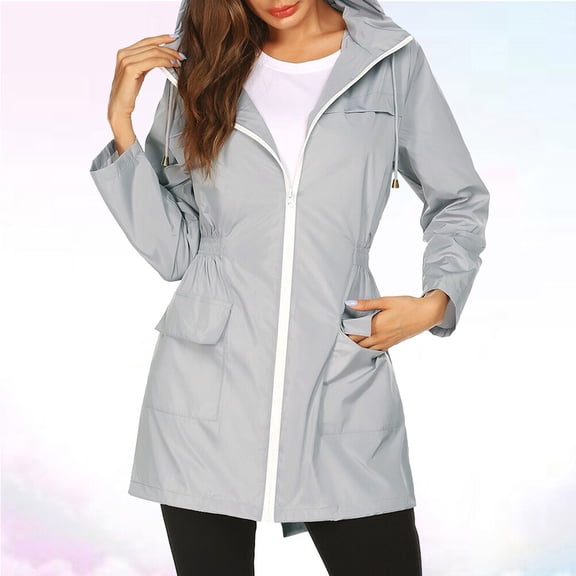 CTIRCHIU Windproof Coat Waterproof Hooded Rain Jacket with Adjustable Drawstring Waist