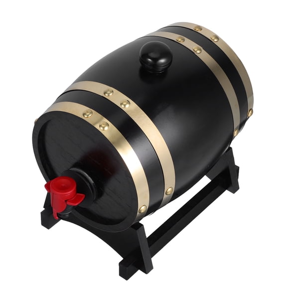 CTIRCHIU Wooden Oak Barrel in Black with Spout and Stand for Beverage Storage