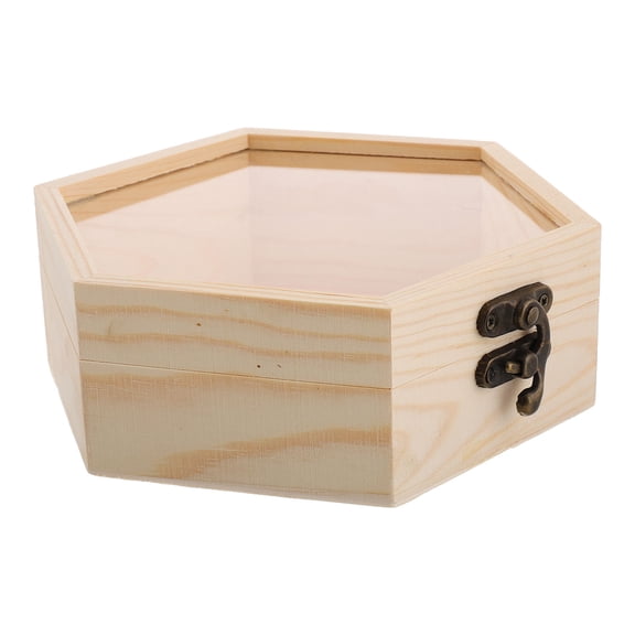 CTIRCHIU Wooden Storage Box with Hinged Glass Lid Pine Wood Hexagon Design for Elegant Home Organization