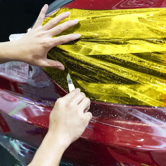 CTIRCHIU Yellow Car Tail Light Film Self Adhesive Vinyl Wrap Durable Weather Resistant Protection