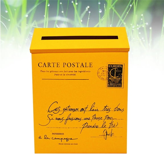 CTIRCHIU Vintage Iron Post Box Mailbox Yellow Decorative Wall Photo Prop