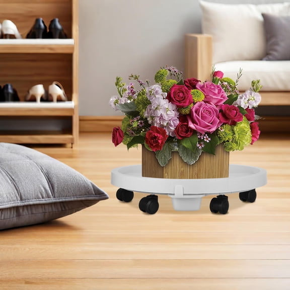 CTIRCHIU Plastic Round Flower Pot Tray with Smooth Rolling Wheels for Indoor Plants, Plant , 1 Set