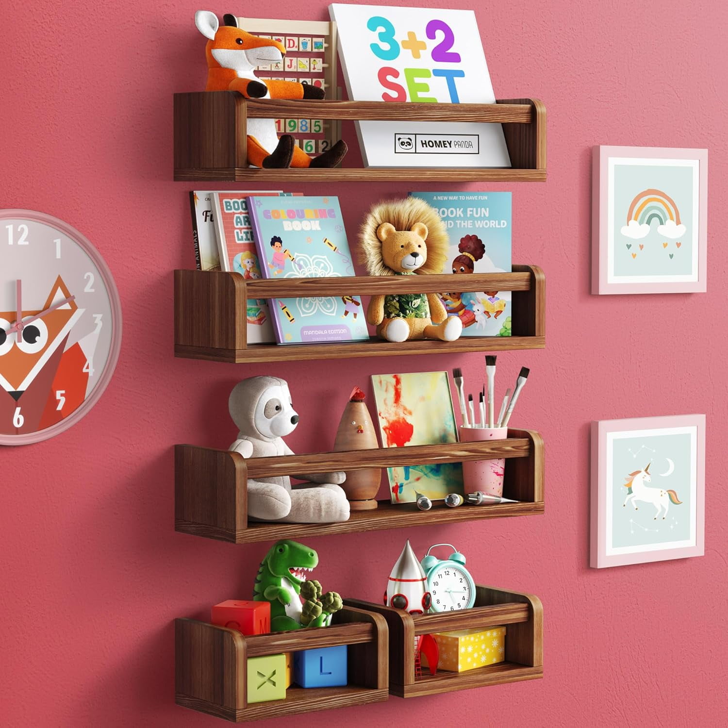 CTIVBI 6-in-1 Floating Nursery Book Shelves for Wall (4 Long + 2 Mini ...