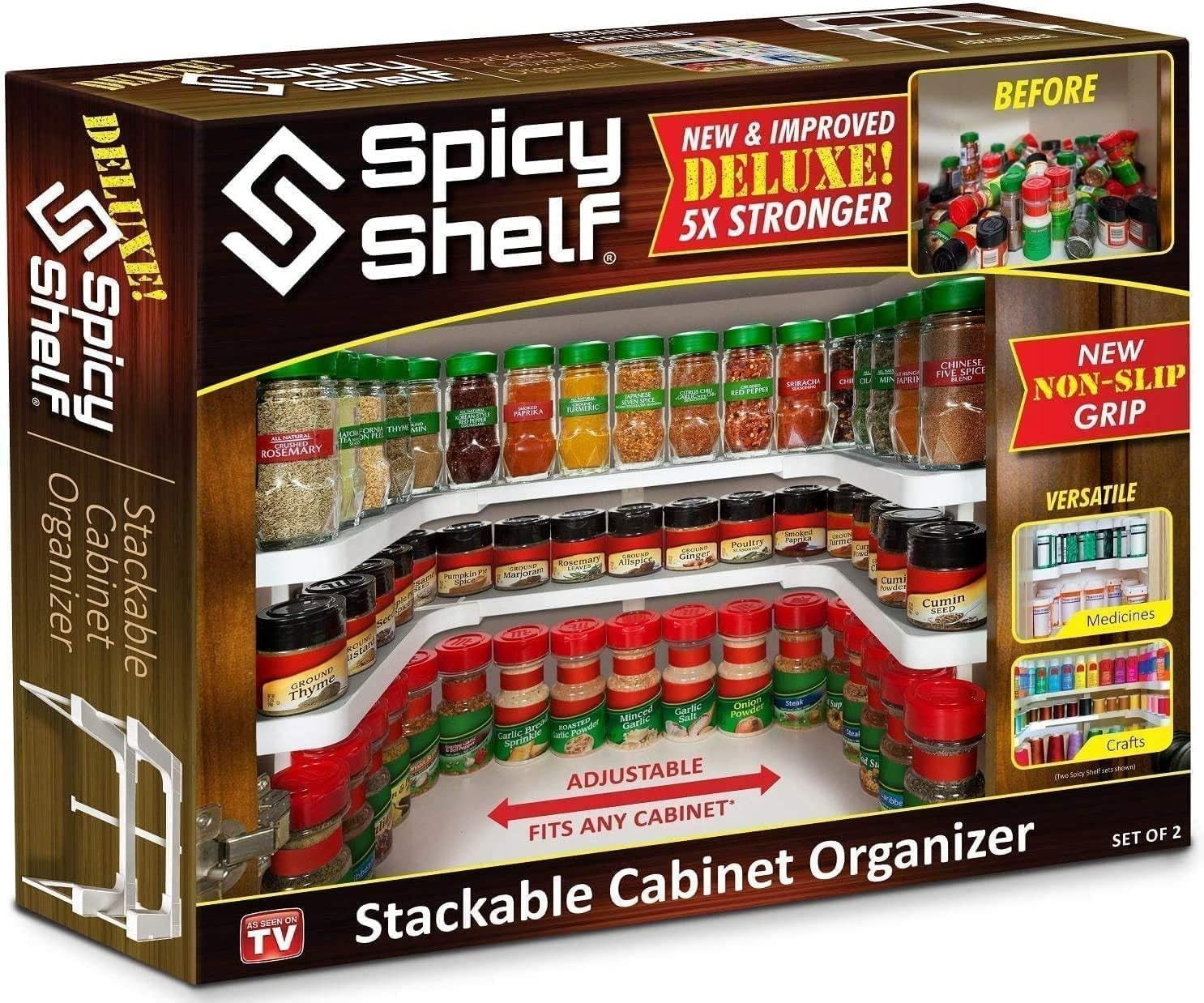 Wobmmi Expandable & Stackable Spice Rack Organizer For Cabinet - White, Adjustable Shelves