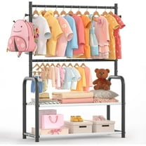 CTIVBI Kids Clothing Rack with 2-Layer Storage Shelf and 2 Adjustable Hanging Rods  Small Baby Closet Organizer for Hanging Clothes  Kids Dress  Rack for Child (Classic  Black)