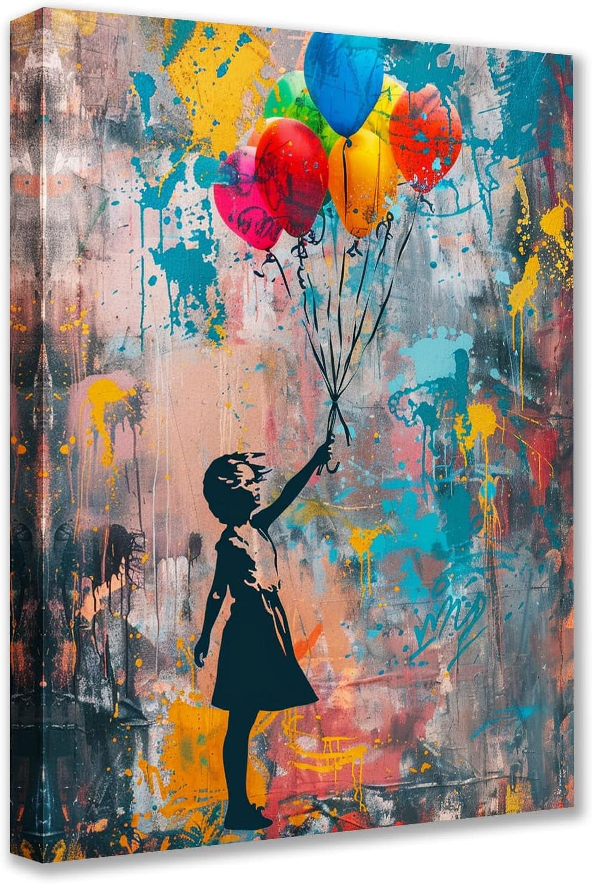 CTLLBanksy Girl Canvas Poster Painting Colorful Balloon Wall Art Retro