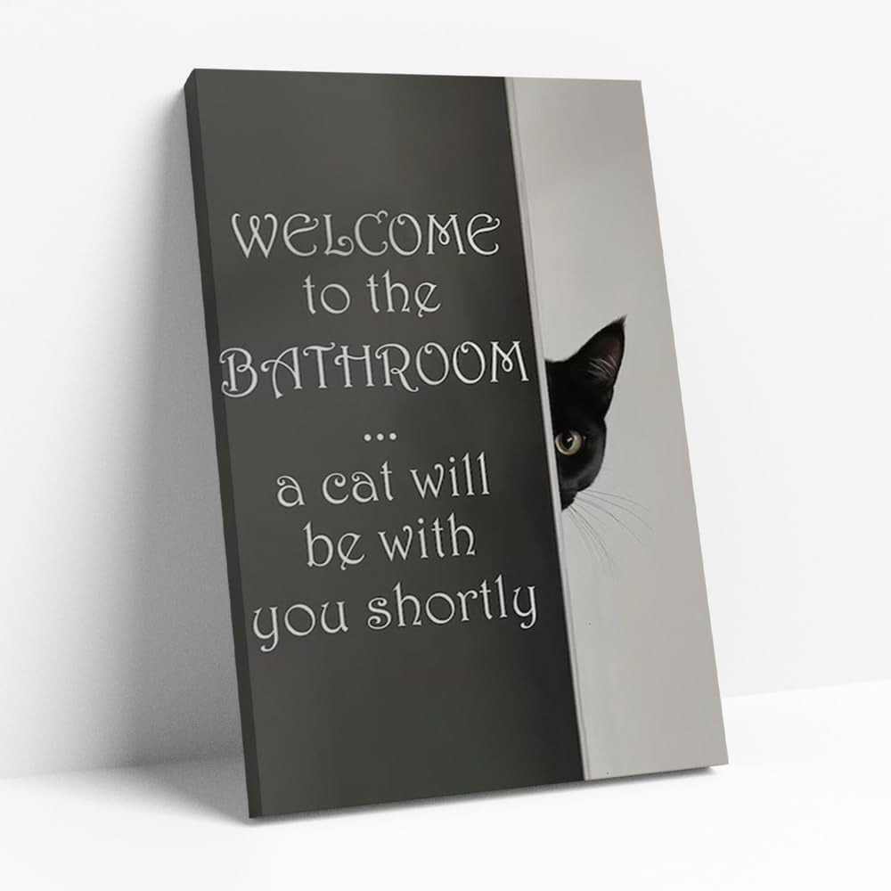 CTLL Black and White Funny Bathroom - CTLL Black White Funny Bathroom Sign Pictures Wall Decor Black Cat Peeking Wall Art Welcome Bathroom Print Canvas Wall Cute Animal Art Decor Restroom 6b7365a0 06be 4e4a 807e F4b7d689418f.a5cf82b5e7009e0ecd9f2aaa942454a2