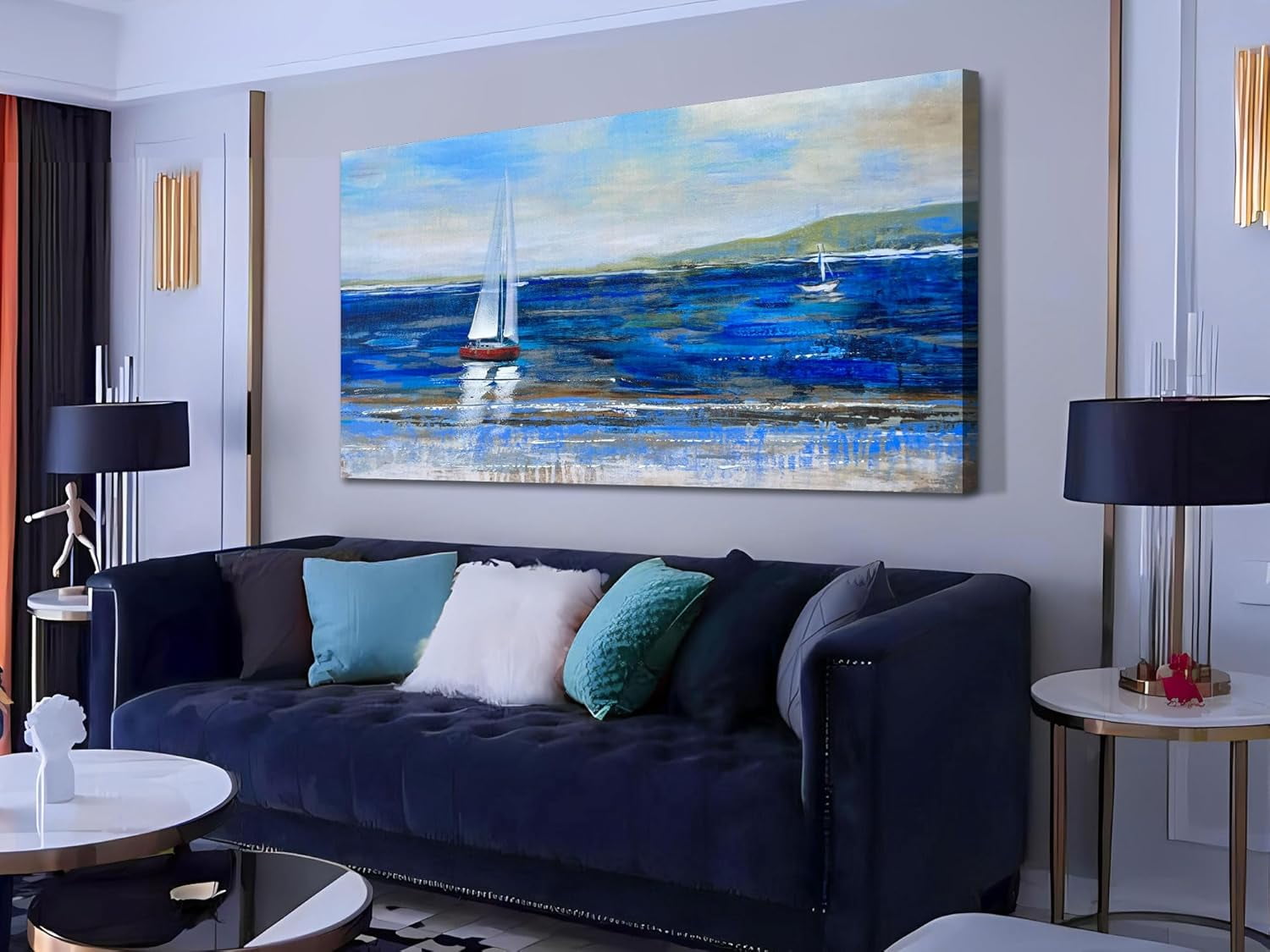 CTLLBlue Abstract Canvas Wall Art Seascape Landscape Picture Textured