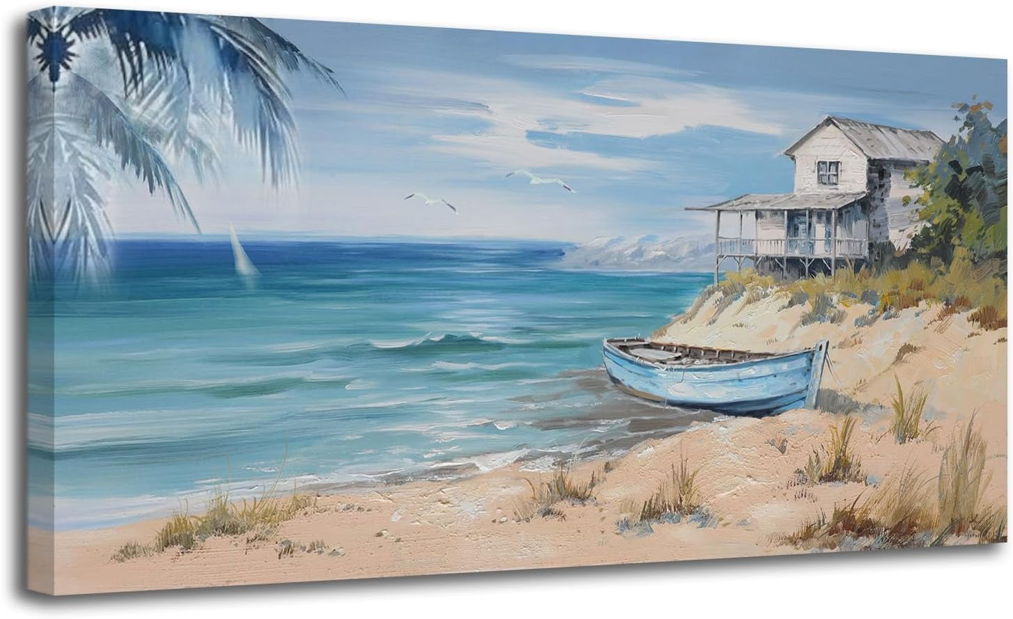 CTLLBlue Coastal Wall Art Beach Sailboat Turquoise Picture Seascape