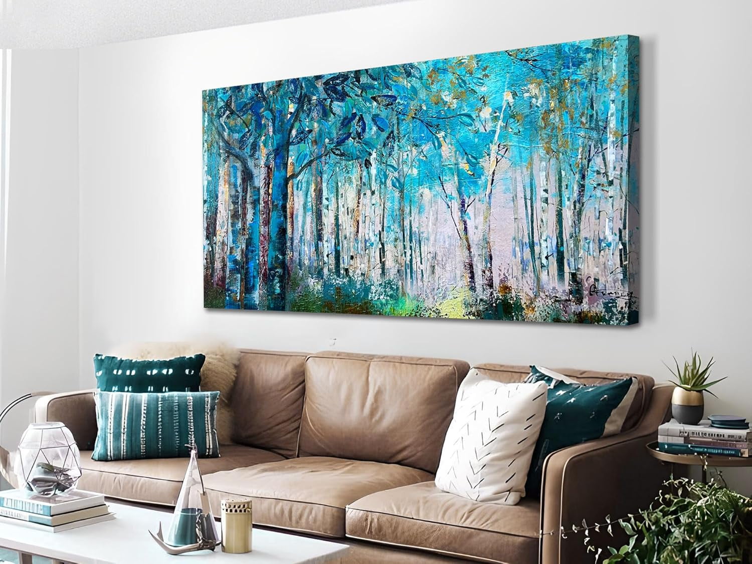 CTLLBlue Tree Canvas Wall Art Forest Landscape Picture Modern Birch