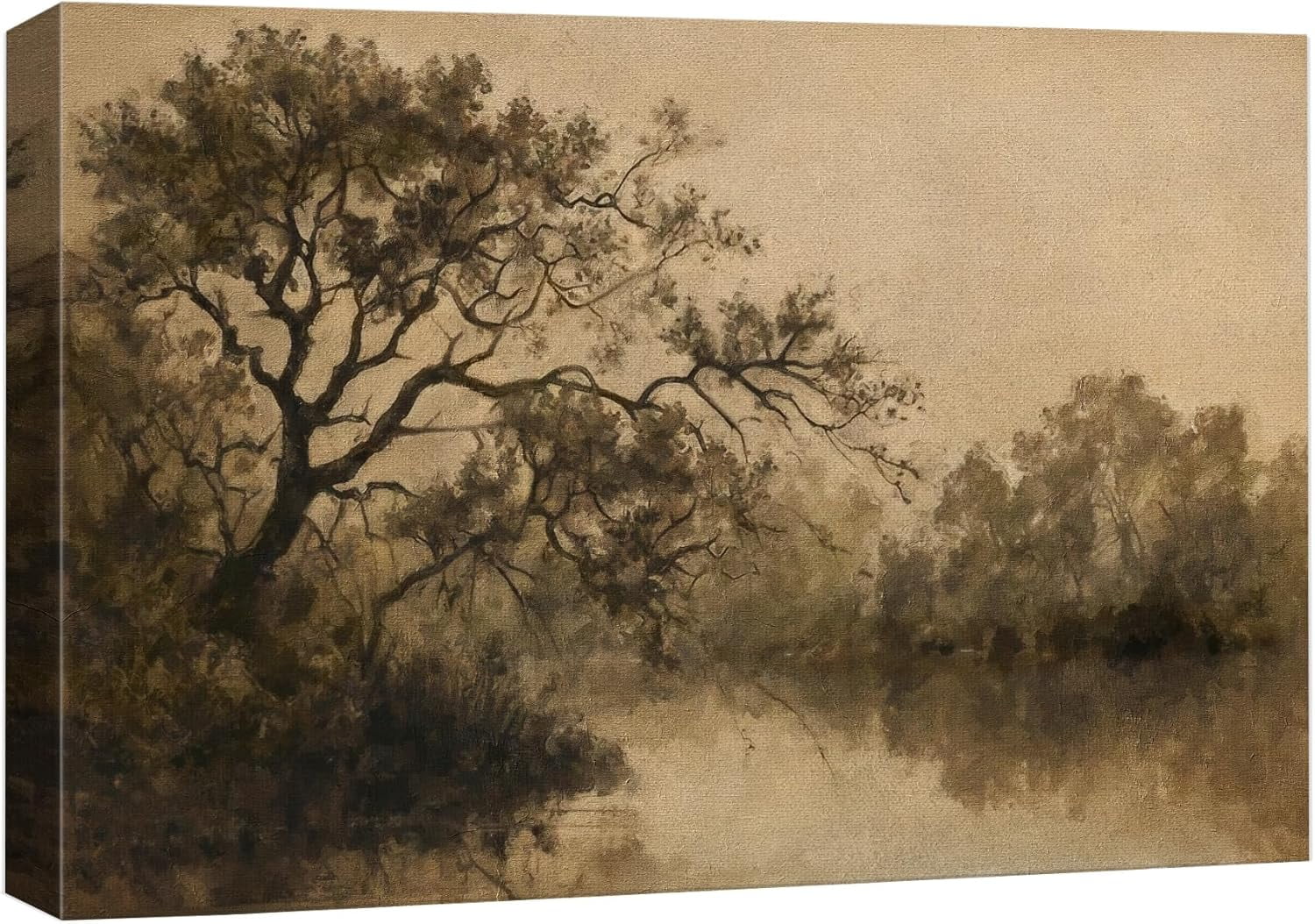 CTLLCanvas Print Wall Art Tranquil Riverside Scene Antique Woodland