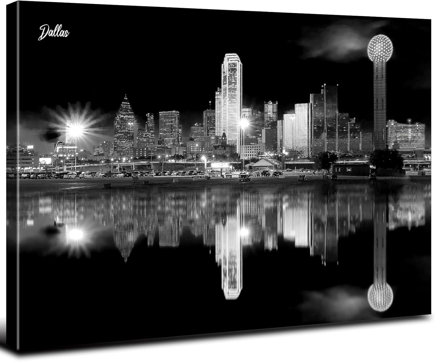 CTLLDallas Skyline Canvas Wall Art Black and White City Wall Decor for