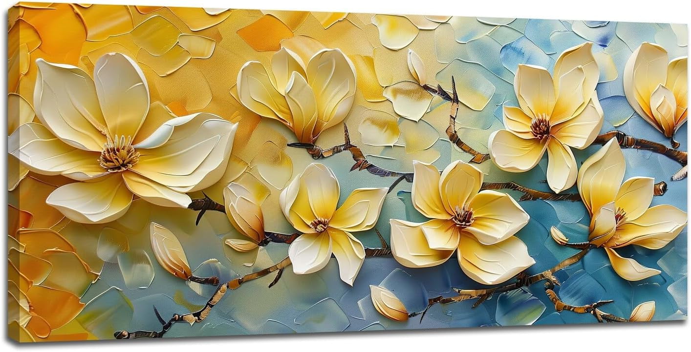 CTLLFlower Wall Art for Living Room Size Yellow And Blue Flower Floral
