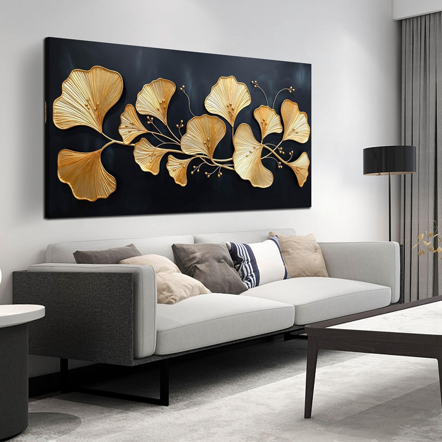 CTLL-Golden Ginkgo Leaf Leaves Canvas Wall Art for Living Room