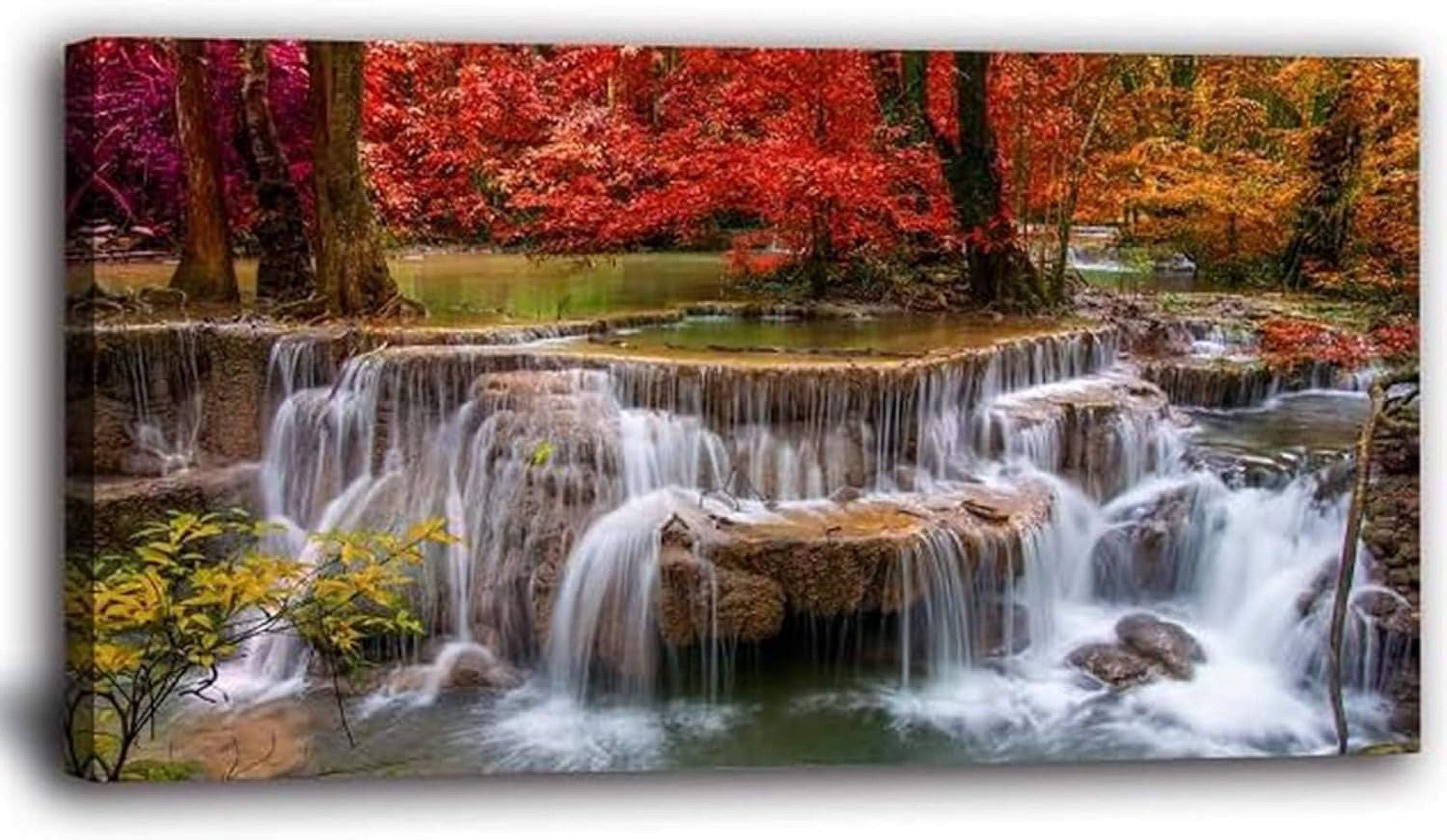 CTLL-Landscape Canvas Wall Art WaterfallTrees Forest Picture Prints ...