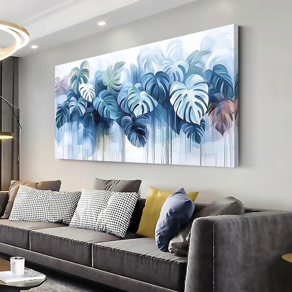 CTLLNavy Blue Plant Wall Art for Living Room Office Canvas Prints