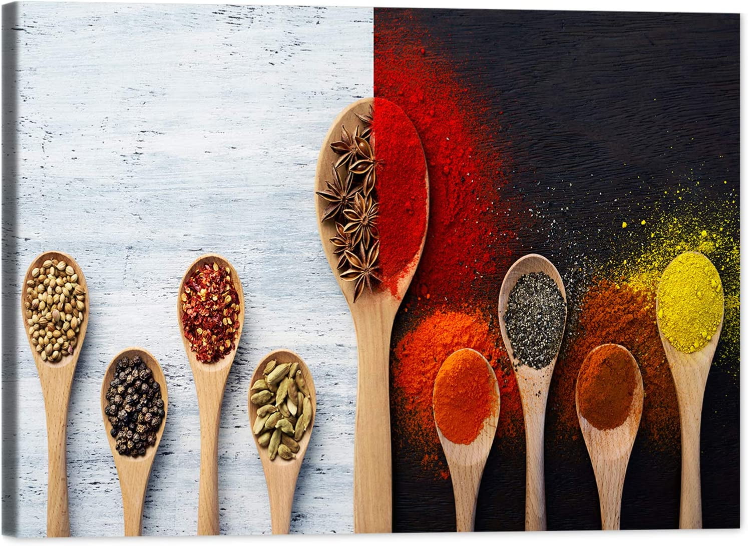 CTLLOversized Kitchen Canvas Wall Art, Colorful Cooking Spices Put on