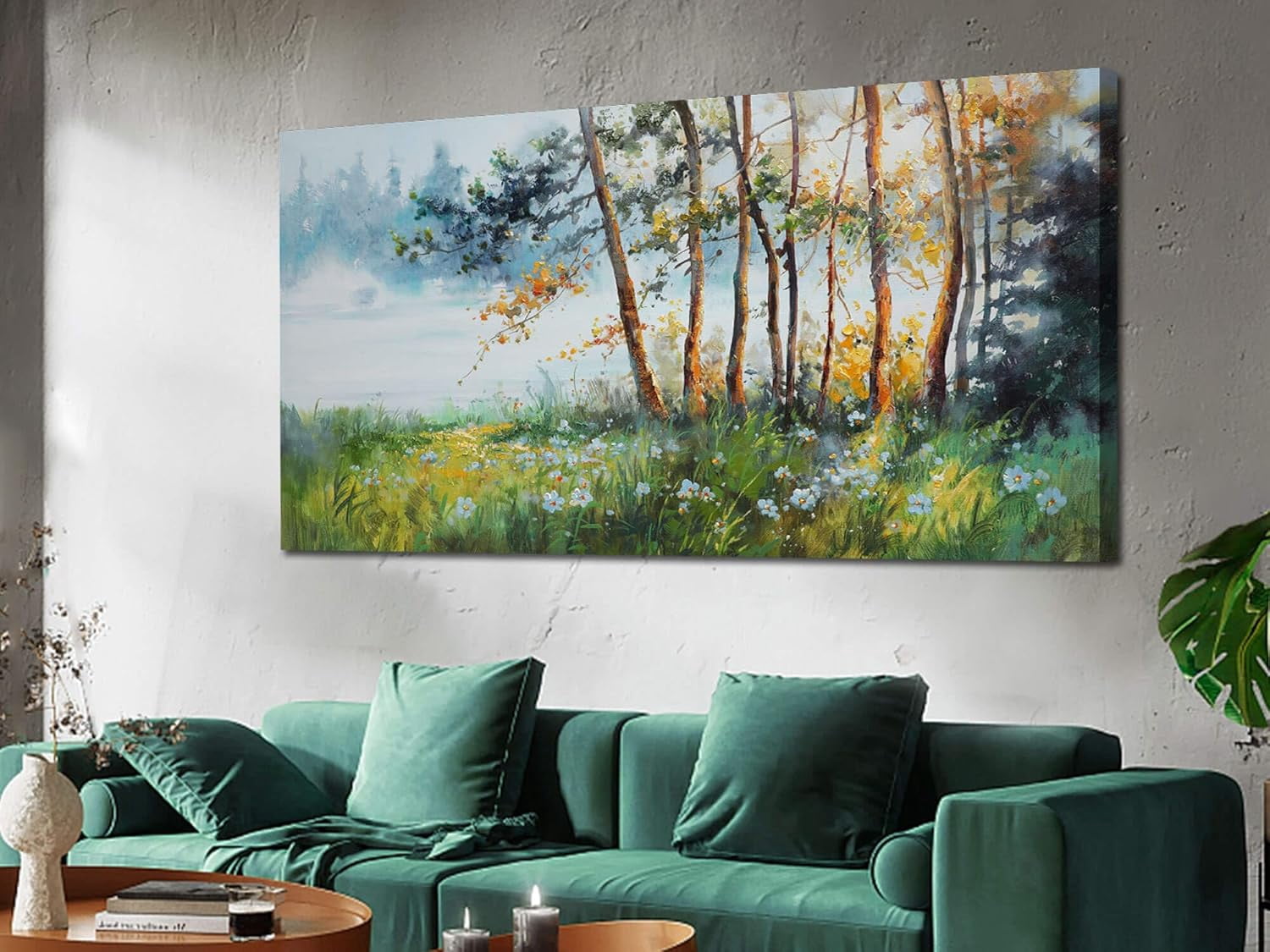 CTLL-Tree Wall Art Landscape Textured Green Forest Flower Canvas Nature ...