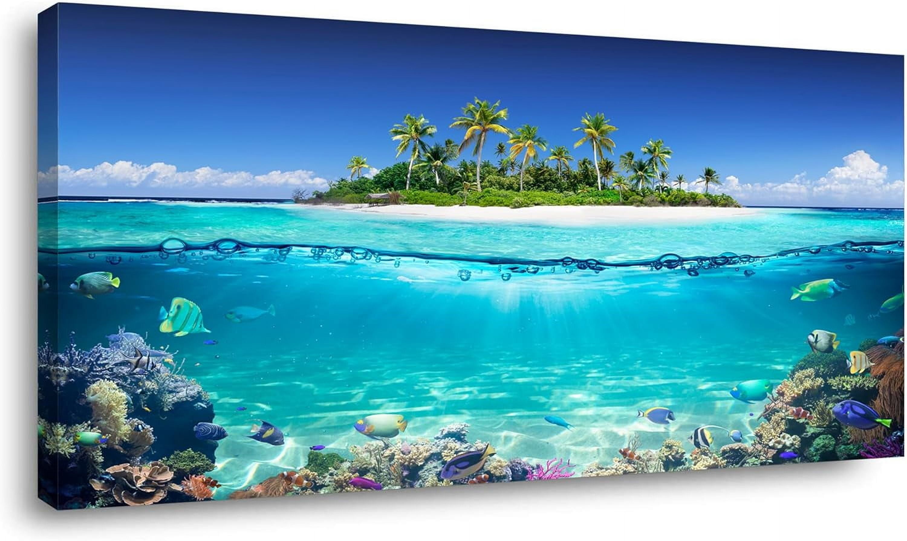 CTLLTropical Island Coral Reef Landscape Canvas Wall Art for Living