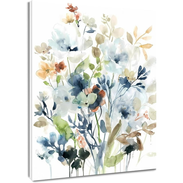 CTLLWatercolor Floral Canvas Wall Art Blue Watercolor Flower and Green