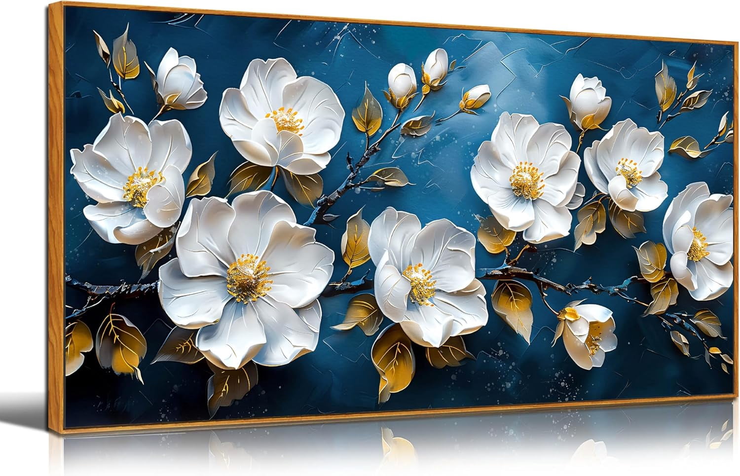 CTLL-White Flower Canvas Wall Art for Living Room Modern Blue Wall Art ...