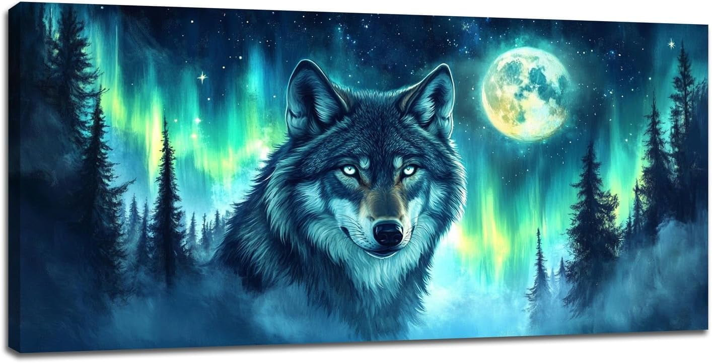 CTLLWolf Wall Art Abstract Forest Landscape Pictures Wall Decor Moon