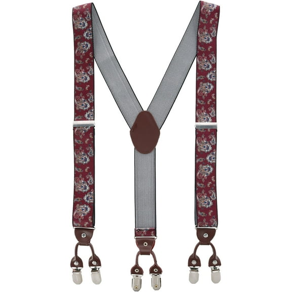 CTM  1.375 Inch Wide Paisley Print Double Clip-End Suspenders (Men)