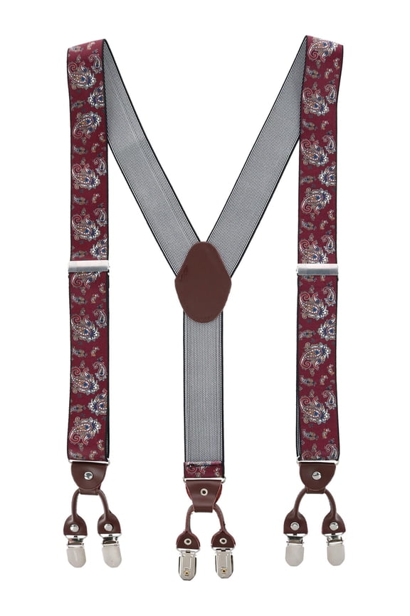 1.375 Inch Wide Paisley Print Double Clip-End Suspenders (Men)