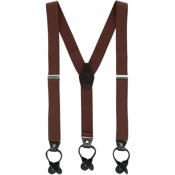 CTM 1.375 Inch Wide Solid Color Y-Back Button-End Suspenders (Men)