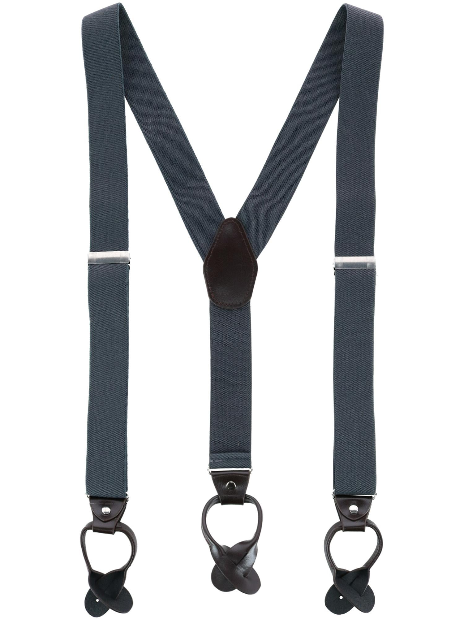 CTM 1.375 Inch Wide Solid Color YBack ButtonEnd Suspenders (Men