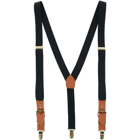 CTM  1 Inch Wide Suspender with Faux Leather Buckle and Clip-Ends (Men)