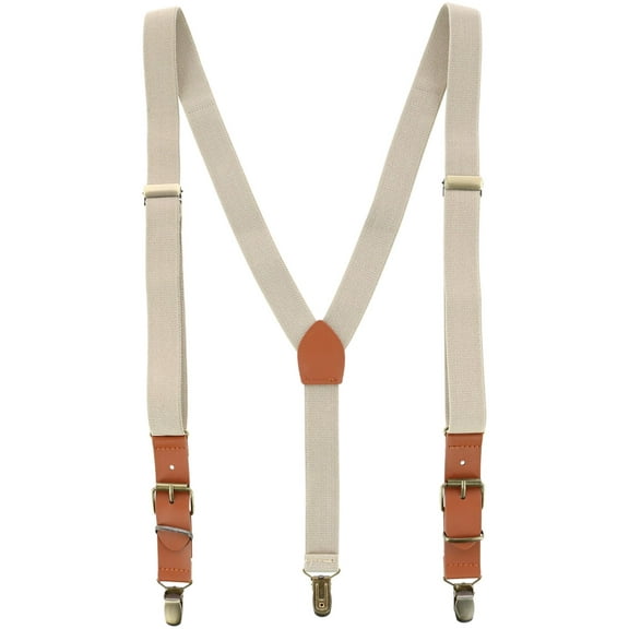 CTM  1 Inch Wide Suspender with Faux Leather Buckle and Clip-Ends (Men)