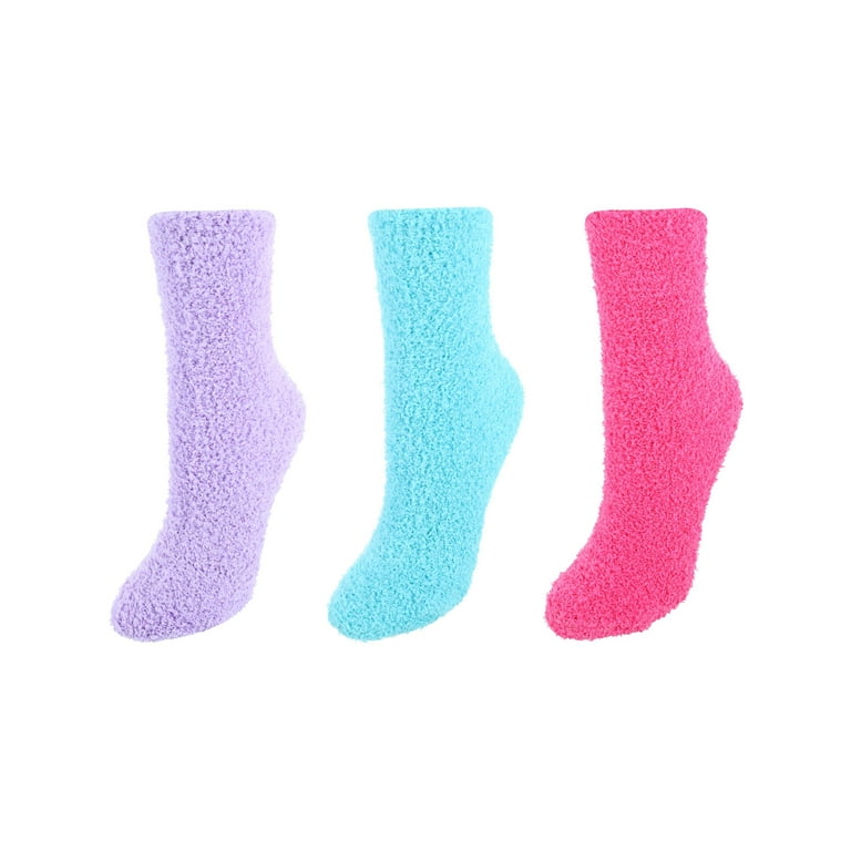 CTM Assorted Solid Bright Color Warm Fuzzy Socks 3 Pair Women