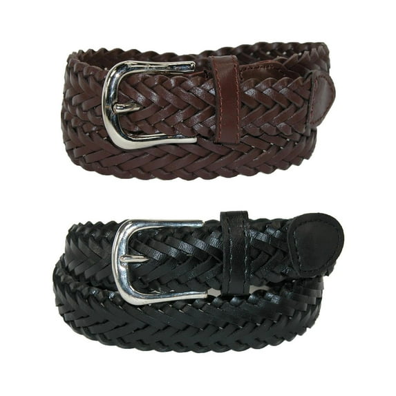 CTM Boys' Leather Adjustable Braided Dress Belt (Pack of 2 Colors)